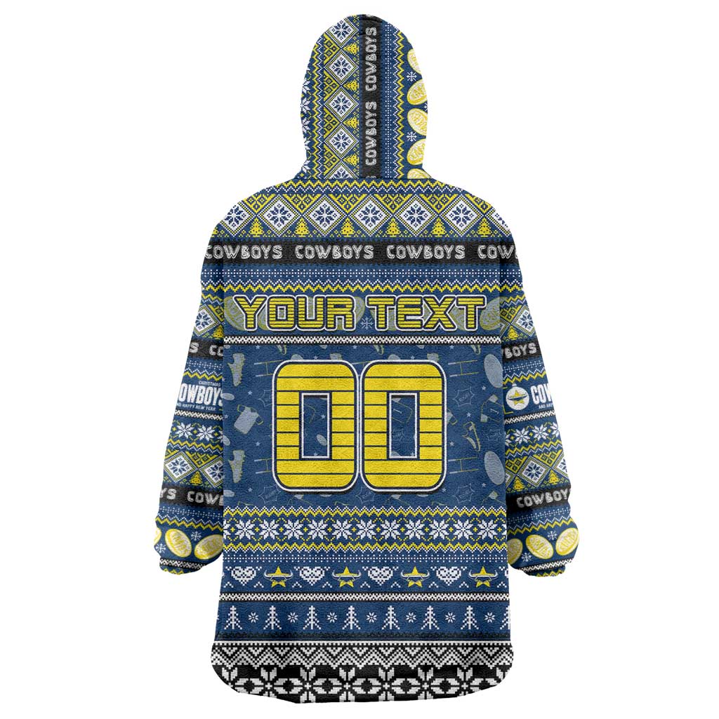Personalized Cowboys Rugby Xmas Wearable Blanket Hoodie Australia NRL Mascot