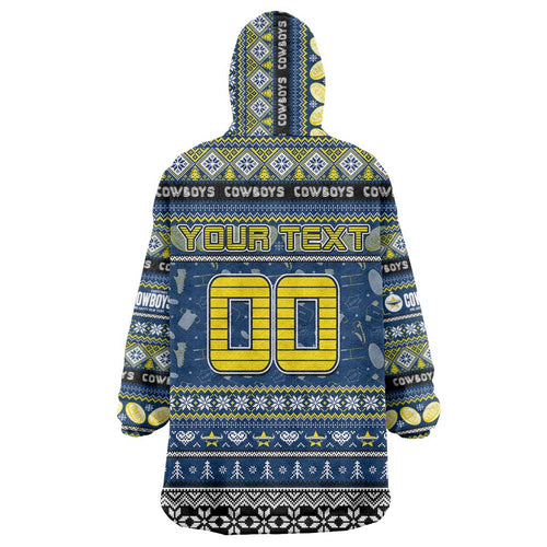 Personalized Cowboys Rugby Xmas Wearable Blanket Hoodie Australia NRL Mascot