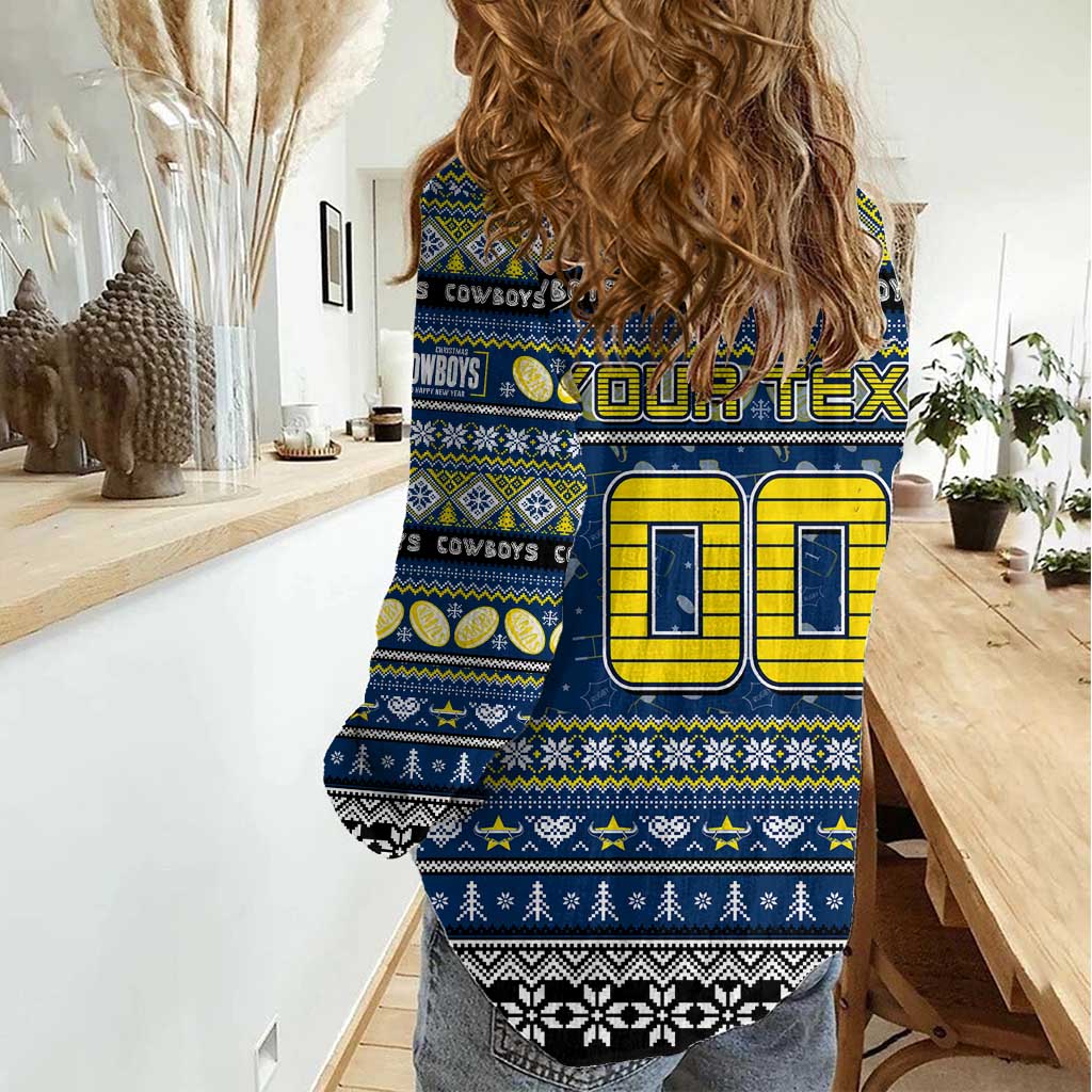 Personalized Cowboys Rugby Xmas Women Casual Shirt Australia NRL Mascot