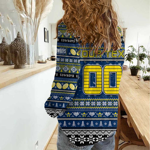 Personalized Cowboys Rugby Xmas Women Casual Shirt Australia NRL Mascot