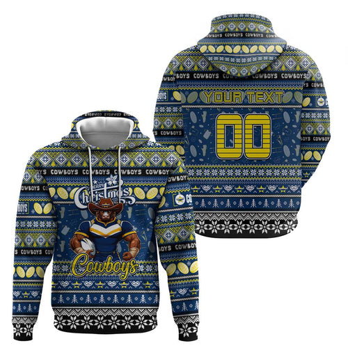 Personalized Cowboys Rugby Xmas Zip Hoodie Australia NRL Mascot