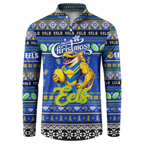 Personalized Eels Rugby Xmas Button Sweatshirt Australia NRL Mascot