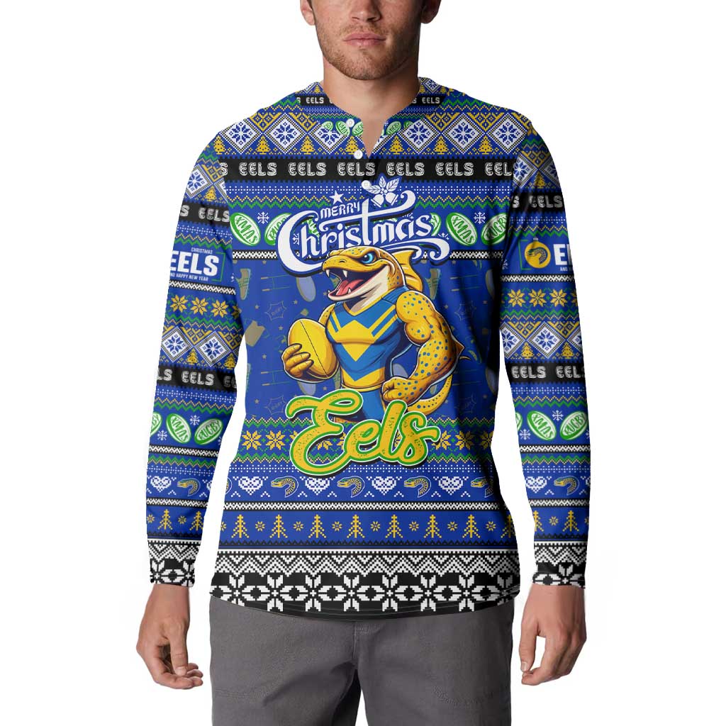Personalized Eels Rugby Xmas Button Sweatshirt Australia NRL Mascot