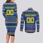 Personalized Eels Rugby Xmas Couples Matching Long Sleeve Bodycon Dress and Long Sleeve Button Shirt Australia NRL Mascot