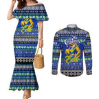 Personalized Eels Rugby Xmas Couples Matching Mermaid Dress and Long Sleeve Button Shirt Australia NRL Mascot