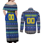 Personalized Eels Rugby Xmas Couples Matching Off Shoulder Maxi Dress and Long Sleeve Button Shirt Australia NRL Mascot