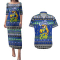 Personalized Eels Rugby Xmas Couples Matching Puletasi and Hawaiian Shirt Australia NRL Mascot
