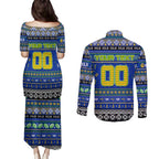 Personalized Eels Rugby Xmas Couples Matching Puletasi and Long Sleeve Button Shirt Australia NRL Mascot