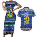 Personalized Eels Rugby Xmas Couples Matching Short Sleeve Bodycon Dress and Hawaiian Shirt Australia NRL Mascot