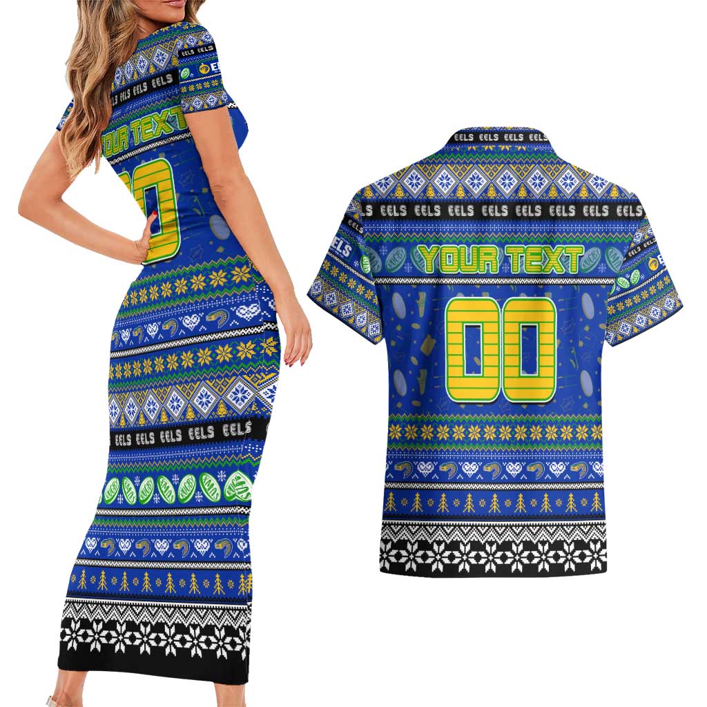 Personalized Eels Rugby Xmas Couples Matching Short Sleeve Bodycon Dress and Hawaiian Shirt Australia NRL Mascot