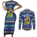 Personalized Eels Rugby Xmas Couples Matching Short Sleeve Bodycon Dress and Long Sleeve Button Shirt Australia NRL Mascot