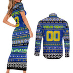 Personalized Eels Rugby Xmas Couples Matching Short Sleeve Bodycon Dress and Long Sleeve Button Shirt Australia NRL Mascot