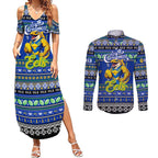 Personalized Eels Rugby Xmas Couples Matching Summer Maxi Dress and Long Sleeve Button Shirt Australia NRL Mascot