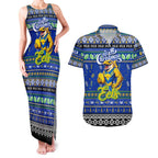 Personalized Eels Rugby Xmas Couples Matching Tank Maxi Dress and Hawaiian Shirt Australia NRL Mascot