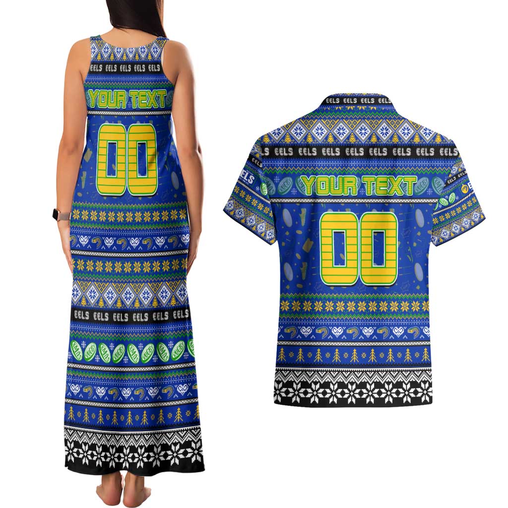 Personalized Eels Rugby Xmas Couples Matching Tank Maxi Dress and Hawaiian Shirt Australia NRL Mascot