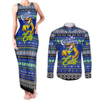 Personalized Eels Rugby Xmas Couples Matching Tank Maxi Dress and Long Sleeve Button Shirt Australia NRL Mascot