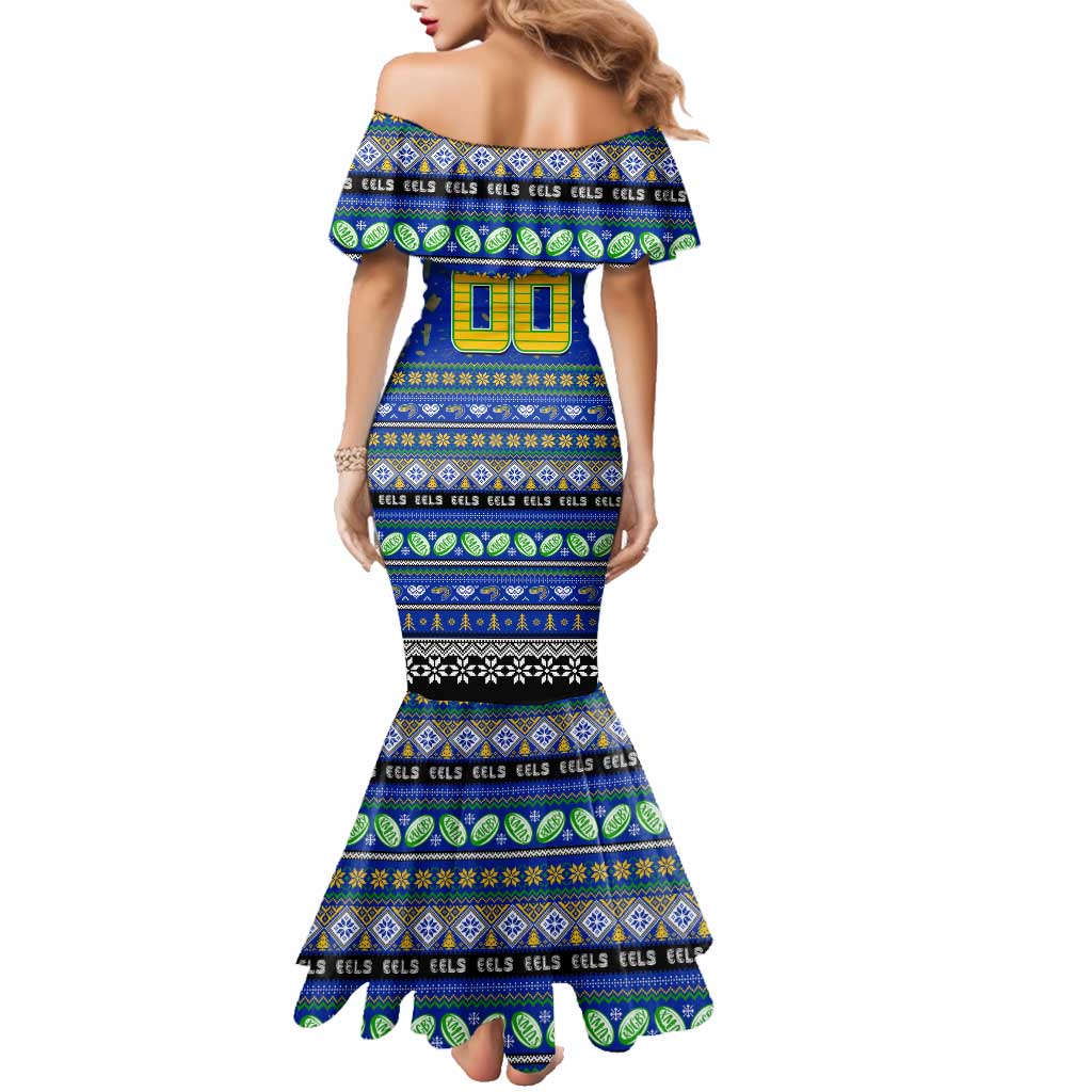 Personalized Eels Rugby Xmas Family Matching Mermaid Dress and Hawaiian Shirt Australia NRL Mascot