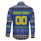 Personalized Eels Rugby Xmas Family Matching Off The Shoulder Long Sleeve Dress and Hawaiian Shirt Australia NRL Mascot