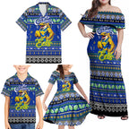 Personalized Eels Rugby Xmas Family Matching Off Shoulder Maxi Dress and Hawaiian Shirt Australia NRL Mascot