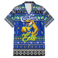 Personalized Eels Rugby Xmas Family Matching Off Shoulder Short Dress and Hawaiian Shirt Australia NRL Mascot