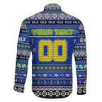 Personalized Eels Rugby Xmas Family Matching Off Shoulder Short Dress and Hawaiian Shirt Australia NRL Mascot