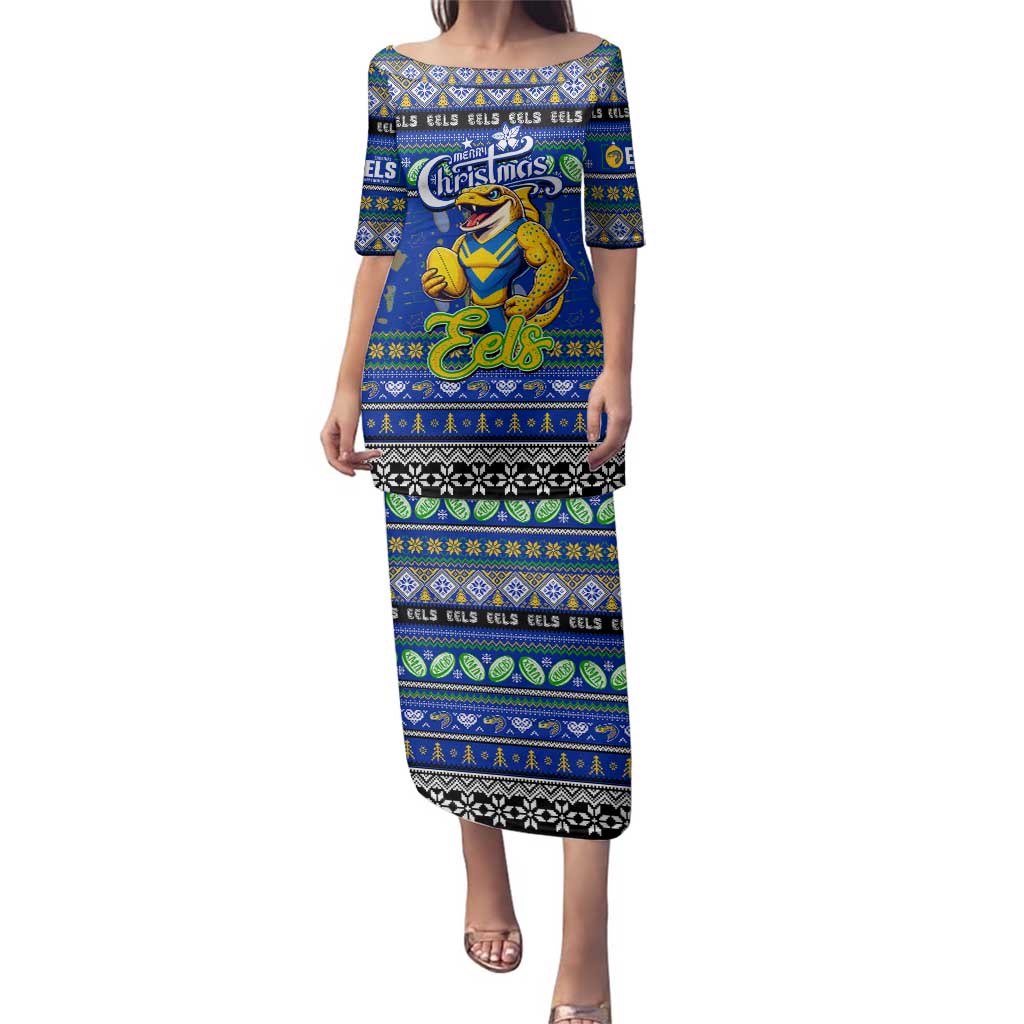 Personalized Eels Rugby Xmas Family Matching Puletasi and Hawaiian Shirt Australia NRL Mascot