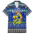 Personalized Eels Rugby Xmas Family Matching Short Sleeve Bodycon Dress and Hawaiian Shirt Australia NRL Mascot