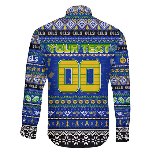 Personalized Eels Rugby Xmas Family Matching Short Sleeve Bodycon Dress and Hawaiian Shirt Australia NRL Mascot