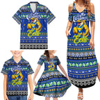 Personalized Eels Rugby Xmas Family Matching Summer Maxi Dress and Hawaiian Shirt Australia NRL Mascot