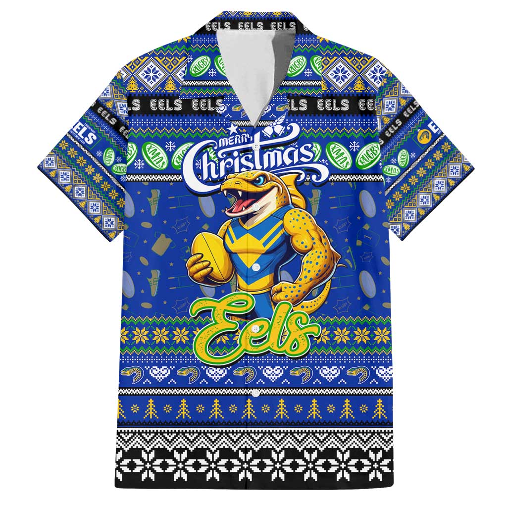 Personalized Eels Rugby Xmas Family Matching Summer Maxi Dress and Hawaiian Shirt Australia NRL Mascot