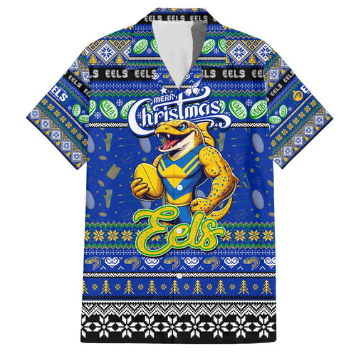 Personalized Eels Rugby Xmas Family Matching Tank Maxi Dress and Hawaiian Shirt Australia NRL Mascot