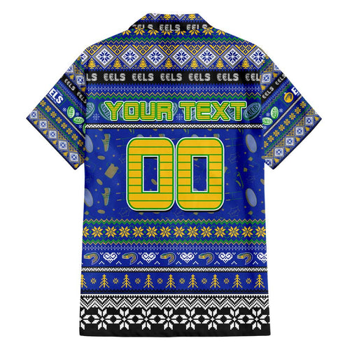 Personalized Eels Rugby Xmas Family Matching Tank Maxi Dress and Hawaiian Shirt Australia NRL Mascot