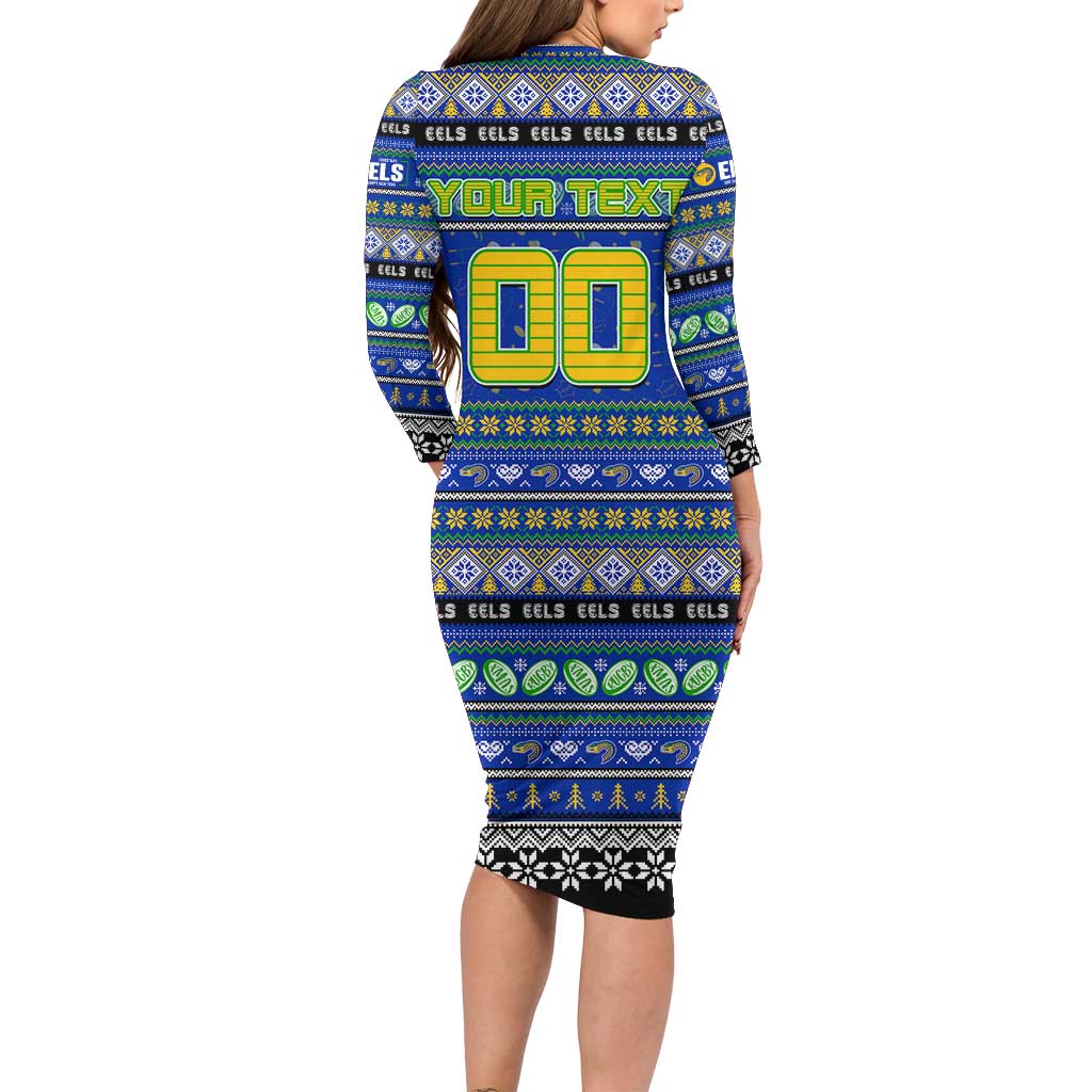 Personalized Eels Rugby Xmas Long Sleeve Bodycon Dress Australia NRL Mascot