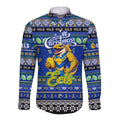 Personalized Eels Rugby Xmas Long Sleeve Button Shirt Australia NRL Mascot