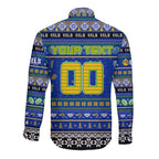 Personalized Eels Rugby Xmas Long Sleeve Button Shirt Australia NRL Mascot