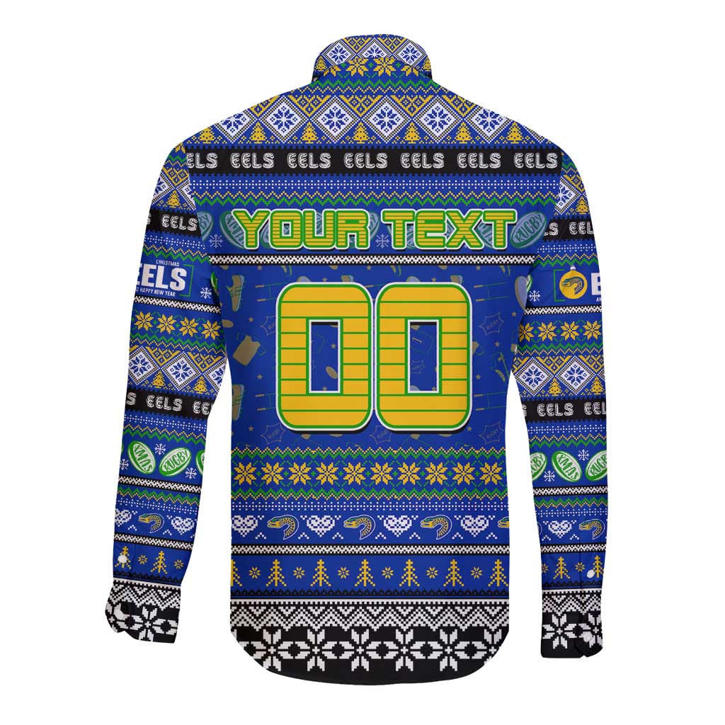 Personalized Eels Rugby Xmas Long Sleeve Button Shirt Australia NRL Mascot