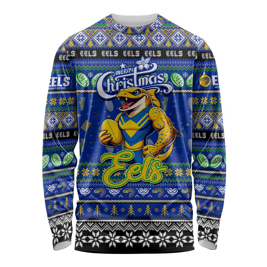 Personalized Eels Rugby Xmas Long Sleeve Shirt Australia NRL Mascot