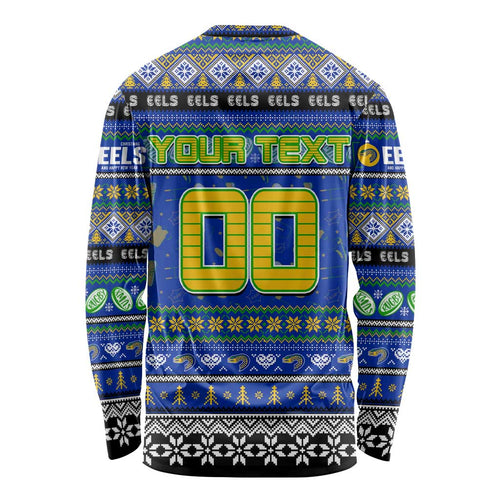 Personalized Eels Rugby Xmas Long Sleeve Shirt Australia NRL Mascot