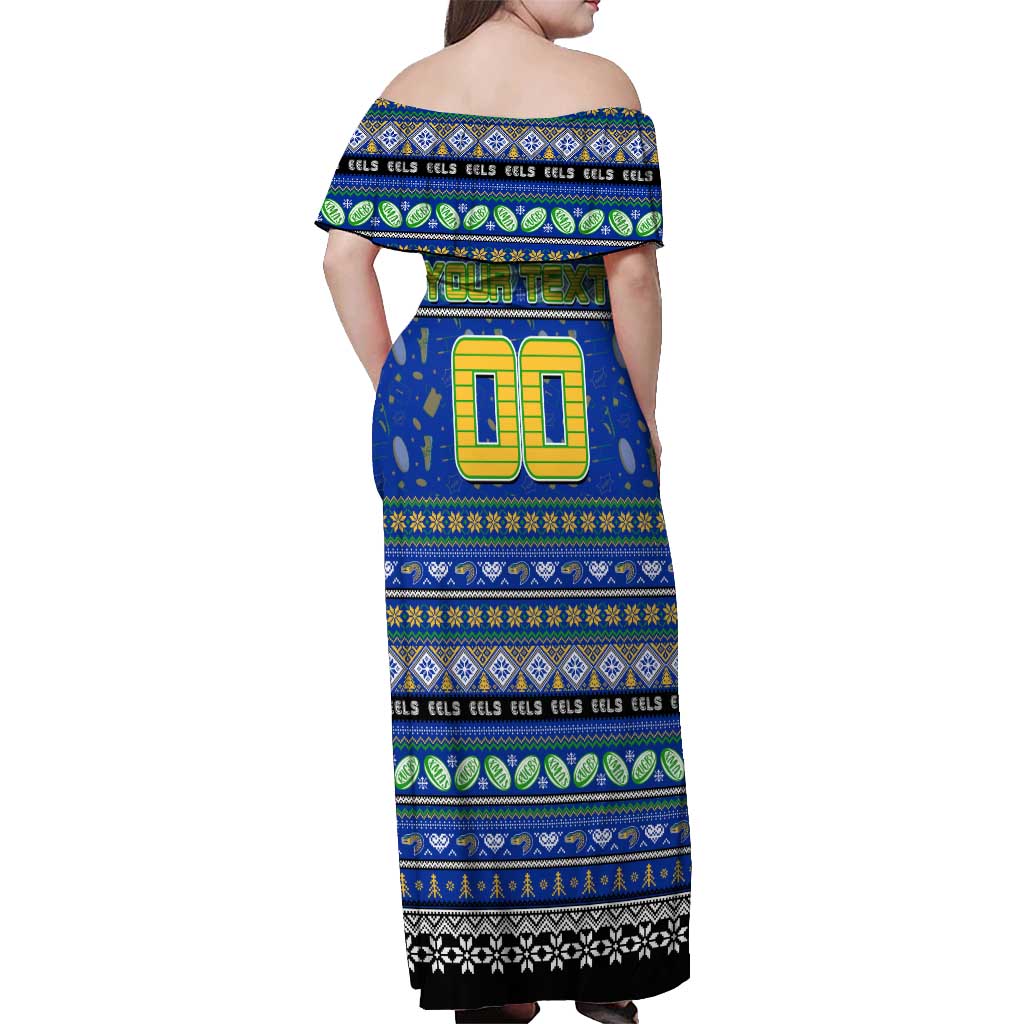 Personalized Eels Rugby Xmas Off Shoulder Maxi Dress Australia NRL Mascot