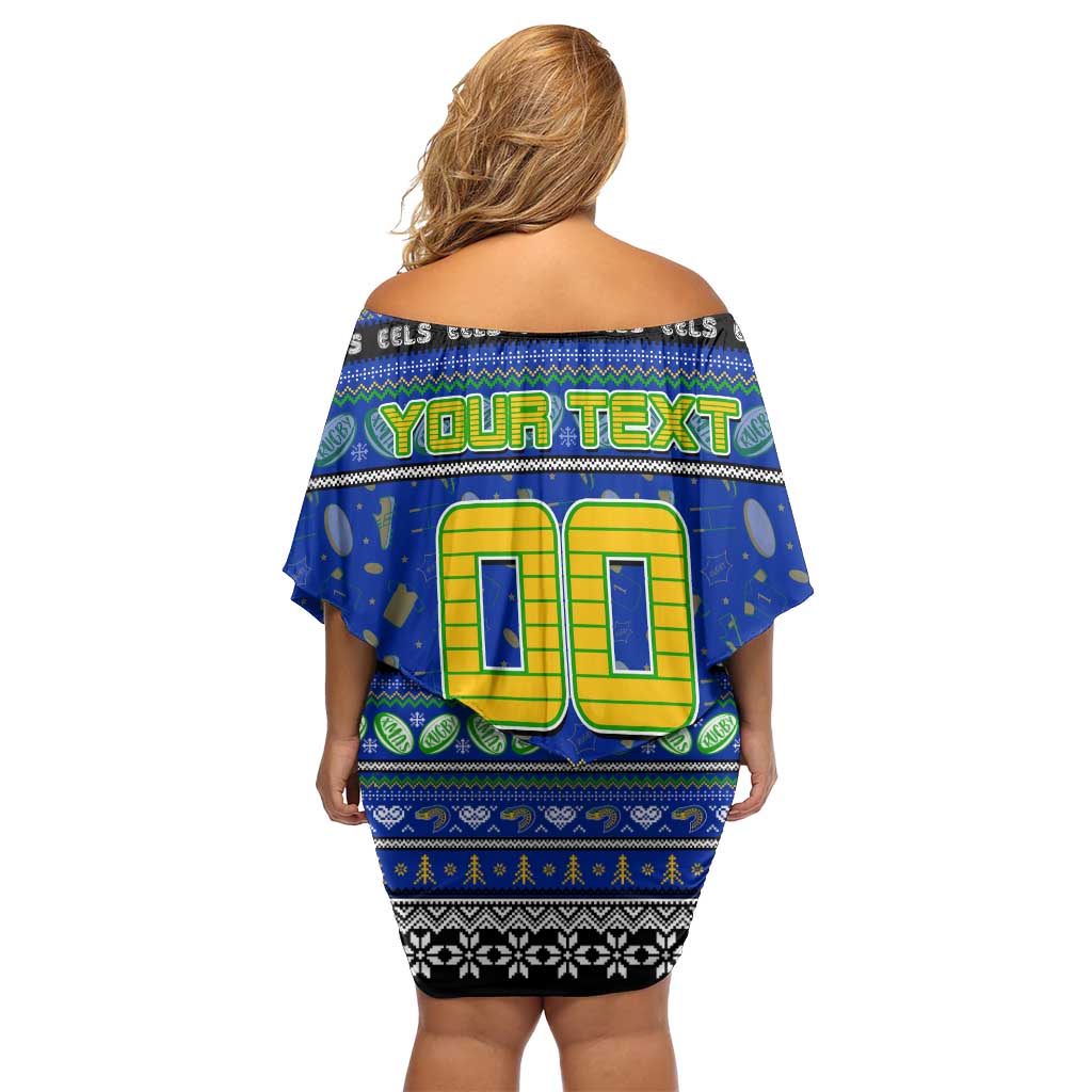 Personalized Eels Rugby Xmas Off Shoulder Short Dress Australia NRL Mascot