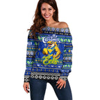 Personalized Eels Rugby Xmas Off Shoulder Sweater Australia NRL Mascot