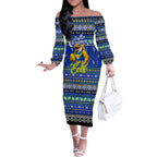 Personalized Eels Rugby Xmas Off The Shoulder Long Sleeve Dress Australia NRL Mascot