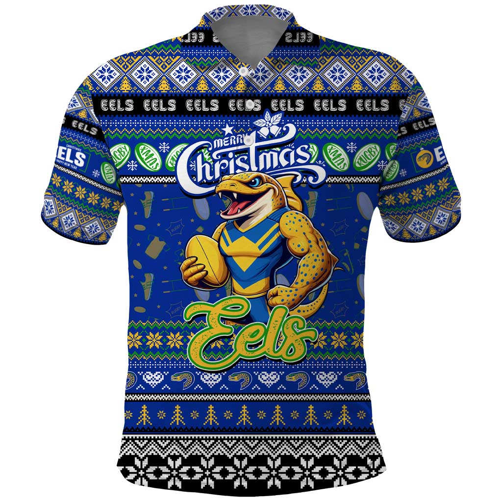 Personalized Eels Rugby Xmas Polo Shirt Australia NRL Mascot