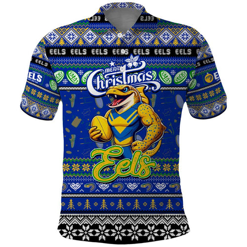 Personalized Eels Rugby Xmas Polo Shirt Australia NRL Mascot