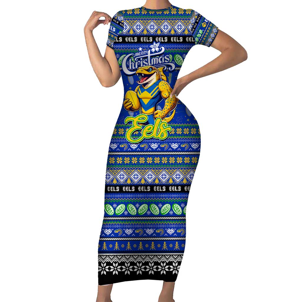 Personalized Eels Rugby Xmas Short Sleeve Bodycon Dress Australia NRL Mascot