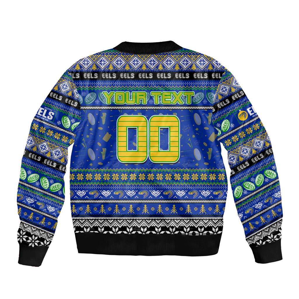 Personalized Eels Rugby Xmas Sleeve Zip Bomber Jacket Australia NRL Mascot
