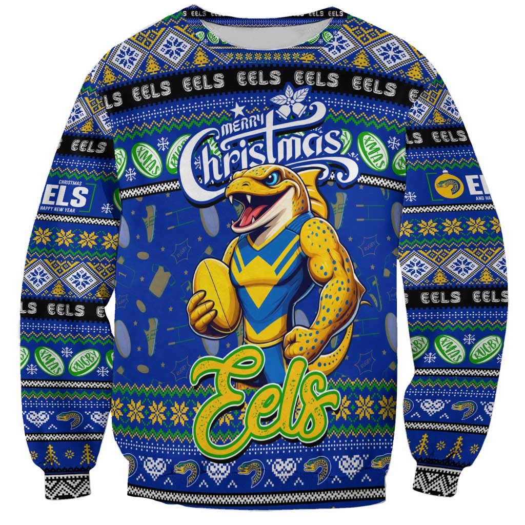 Personalized Eels Rugby Xmas Sweatshirt Australia NRL Mascot
