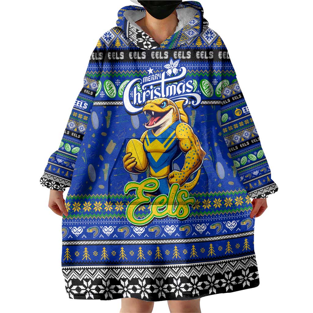Personalized Eels Rugby Xmas Wearable Blanket Hoodie Australia NRL Mascot