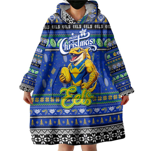 Personalized Eels Rugby Xmas Wearable Blanket Hoodie Australia NRL Mascot