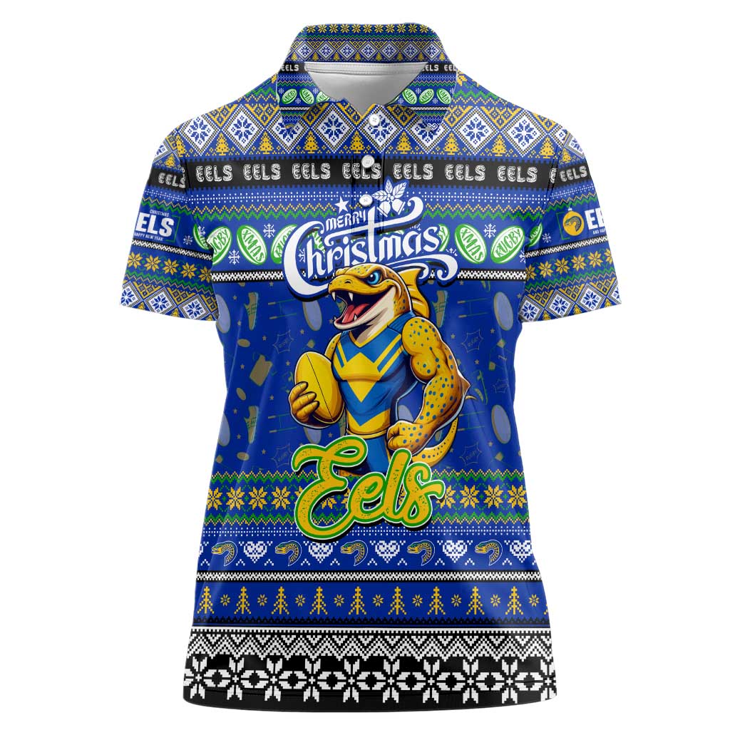 Personalized Eels Rugby Xmas Women Polo Shirt Australia NRL Mascot